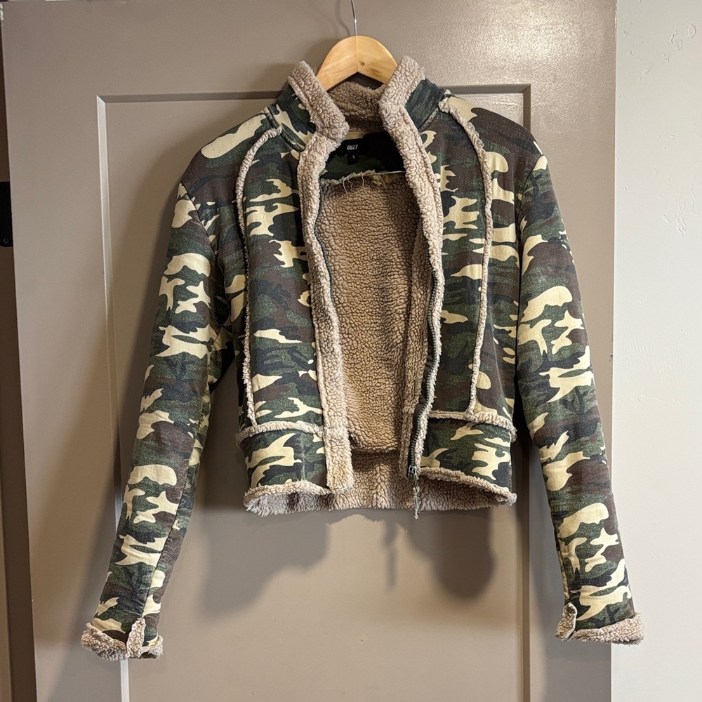 Y2K Obey Camouflage Sherpa-Lined Jacket